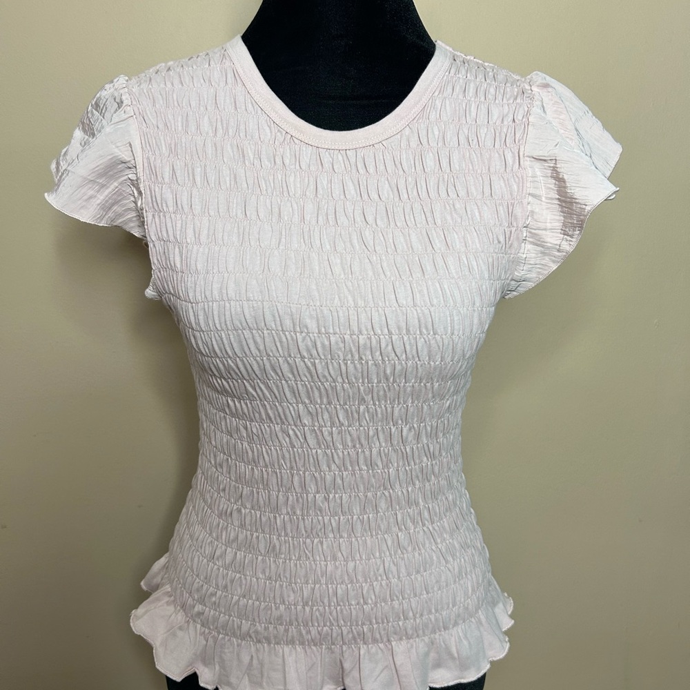 Steve Madden Cream Ruffled Short Sleeve Top